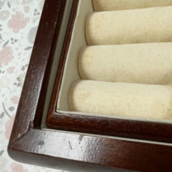 Small Wooden Jewelry Box - Embroidered Inlay - Removable tray - Picture 11 of 16